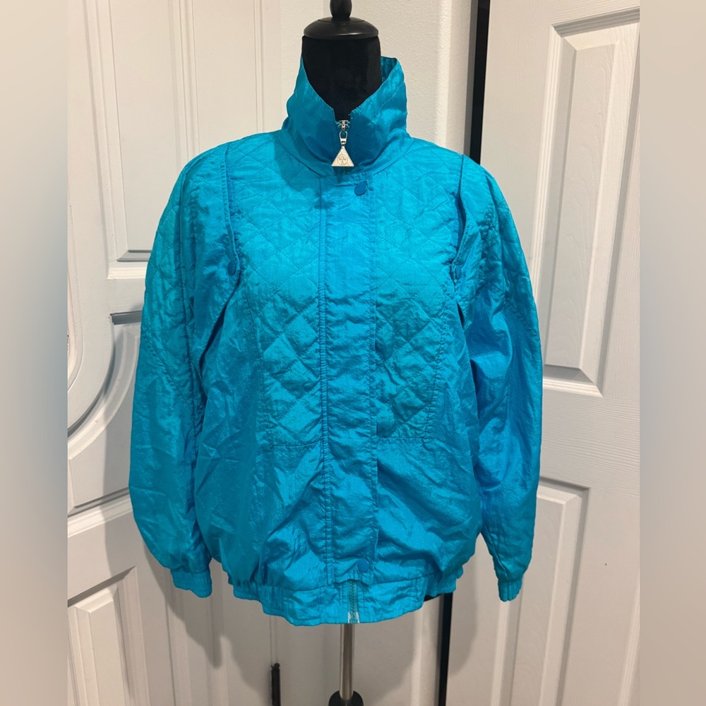 Vintage Y2K Casual Isle Bomber Jacket Unique Blue Puffer Coat Small Lining Small